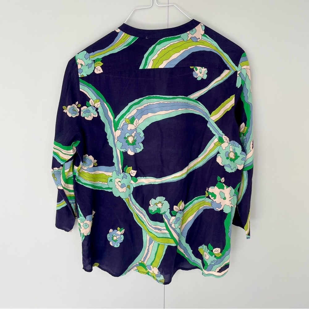 VILAGALLO Brisvane Juliet Cotton Viscose Shirt Green Navy Size 46 - Picture 4 of 10